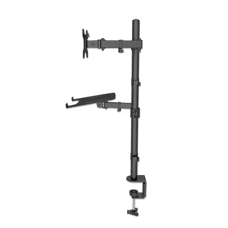 Manhattan Desk Mount für Monitor- und Laptop-Kombi (Full-Motion), Für Bildschirme: 10-27 Zoll, Laptop bis zu 17 Zoll, Klemmmontage, VESA-Kompatibilität: 75x75 und 100x100 mm – prüfen Sie die Abmessungen der vier Befestigungslöcher auf der Rückseite des Bildschirms, um sicherzustellen, dass sie passen, Max. 8 kg, Halterung
