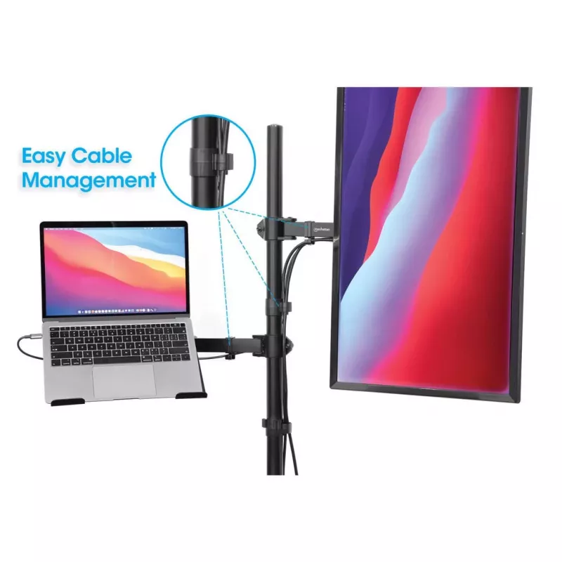 Manhattan Desk Mount für Monitor- und Laptop-Kombi (Full-Motion), Für Bildschirme: 10-27 Zoll, Laptop bis zu 17 Zoll, Klemmmontage, VESA-Kompatibilität: 75x75 und 100x100 mm – prüfen Sie die Abmessungen der vier Befestigungslöcher auf der Rückseite des Bildschirms, um sicherzustellen, dass sie passen, Max. 8 kg, Halterung