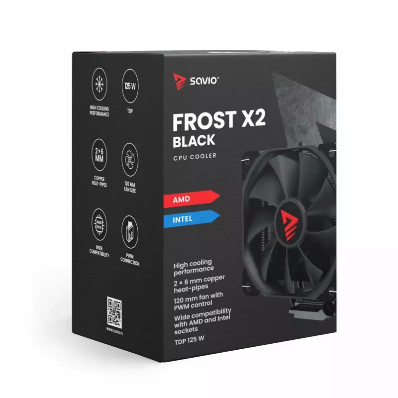 Kühlkörper/Radiator SAVIO SAVGCOFROSTSchwarzX2 120 mm Lüfter, kompatibel mit LGA 1156/1155/1150/1151/1200/1366/1700, schwarz