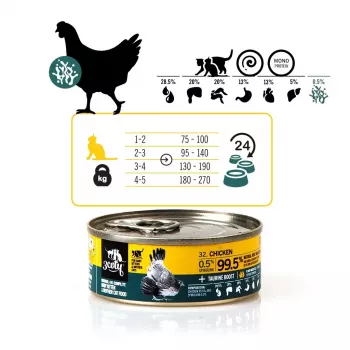Nassfutter für Katzen 3coty Huhn mit Spirulina für Kätzchen und säugende Katzen 80 g, Alleinfuttermittel, 19 % Protein, 8 % Fett