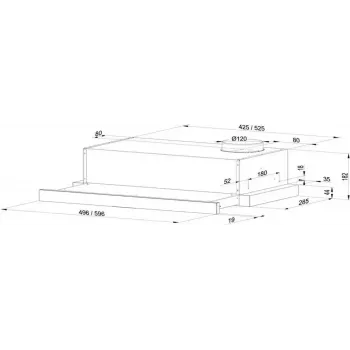 Einbau-Dunstabzugshaube MAAN Corona 2 G 50 Schwarz — teleskopisch, 496×304×182 mm, 310 m³/h, 3 Geschwindigkeiten, 120 mm Auslass