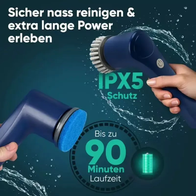 Clatronic ERB 3815 A kabellose elektrische Reinigungsbürste mit 8 Aufsätzen