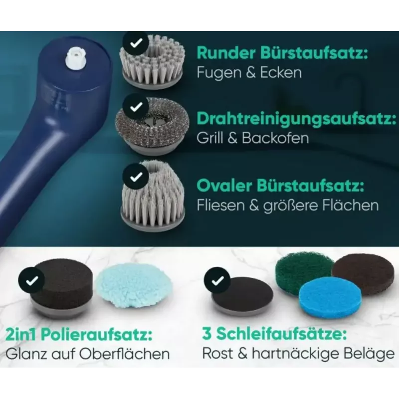 Clatronic ERB 3815 A kabellose elektrische Reinigungsbürste mit 8 Aufsätzen