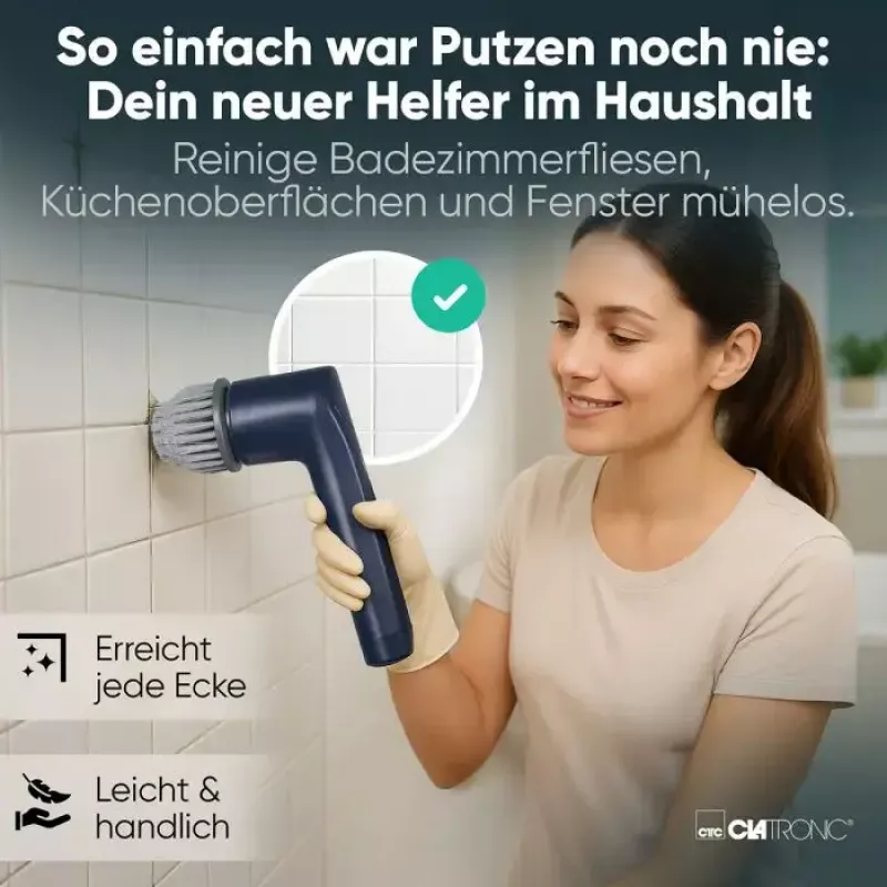 Clatronic ERB 3815 A kabellose elektrische Reinigungsbürste mit 8 Aufsätzen