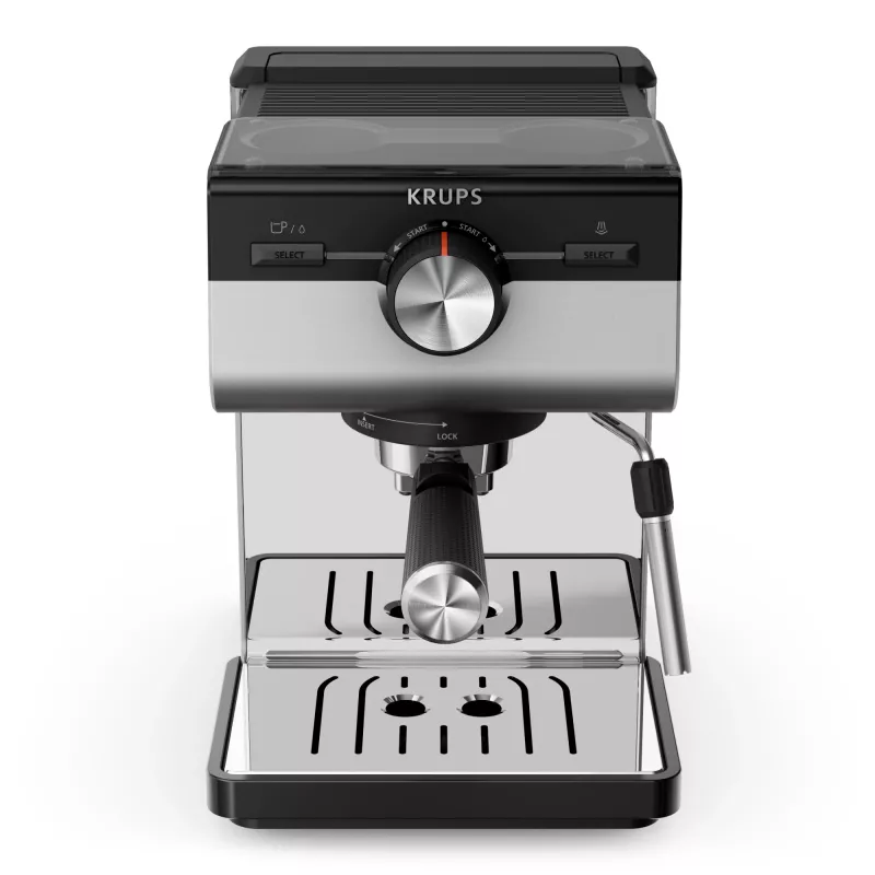 Espressomaschine KRUPS XP384E10 — halbautomatisch, 2 l Wassertank, 2 Tassen, schwarz/Edelstahl