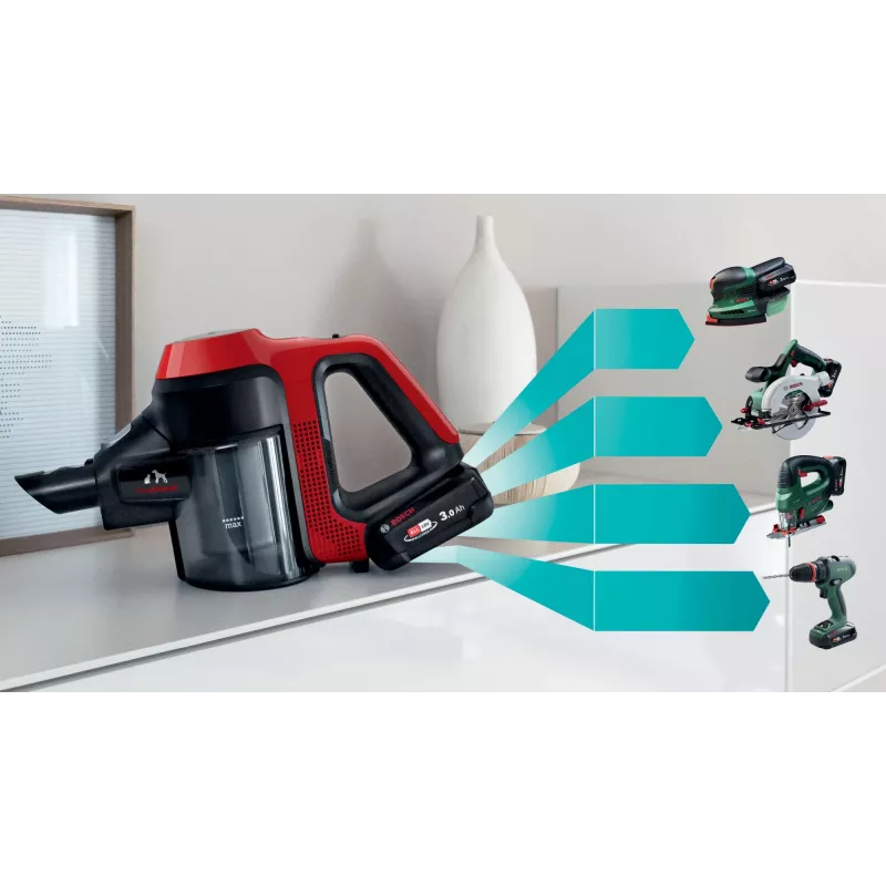 Bosch BCS711PET Stabstaubsauger/Elektrobürste Akku Trocken Beutellos 0,3 L Schwarz, Rot 3 Ah