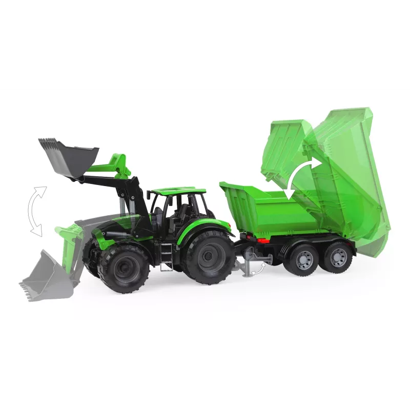 Mechanischer Spielzeugtraktor Lena Deutz-Fahr Worxx mit 74 cm Länge und abnehmbarem Anhänger