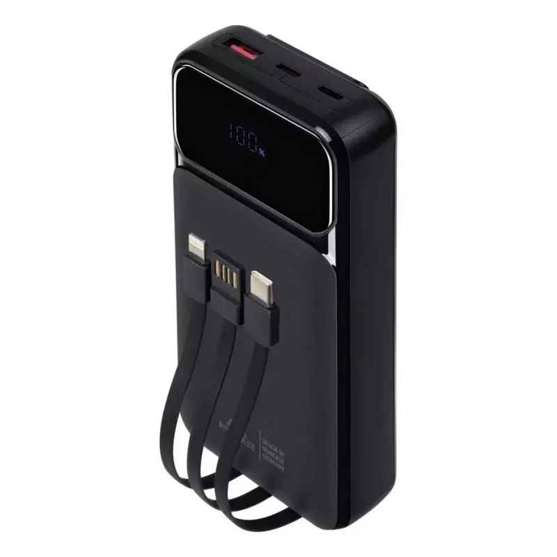 Tragbare Powerbank Rivacase VA2221 — 20000 mAh LiPo, PD 3.0 & QC 3.0, 3 Anschlüsse (1×A, 2×C), 22,5 W Ausgang