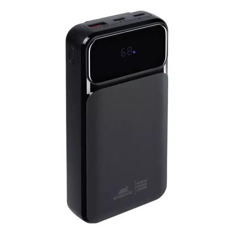 Tragbare Powerbank Rivacase VA2221 — 20000 mAh LiPo, PD 3.0 & QC 3.0, 3 Anschlüsse (1×A, 2×C), 22,5 W Ausgang