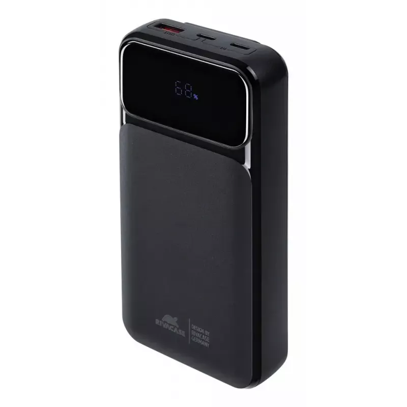 Tragbare Powerbank Rivacase VA2221 — 20000 mAh LiPo, PD 3.0 & QC 3.0, 3 Anschlüsse (1×A, 2×C), 22,5 W Ausgang