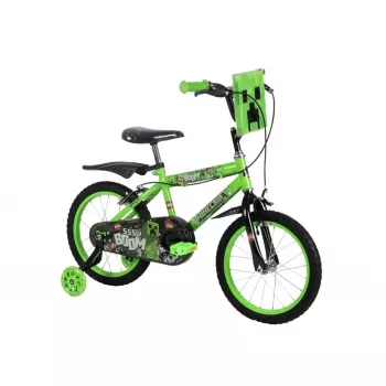 Kinderfahrrad HUFFY Minecraft 16 Zoll grün — 16-Zoll-Stahlrahmen, Einganggetriebe, Vorder-/Hinterrad-Felgenbremsen