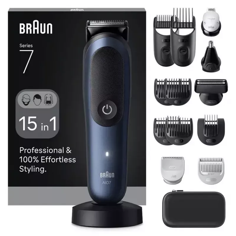 Elektrorasierer BRAUN All-in-One AIO7580 – kabellos wiederaufladbar, Nass- und Trockenrasur, 120 Min. Laufzeit, 21 Längeneinstellungen, Ganzkörper