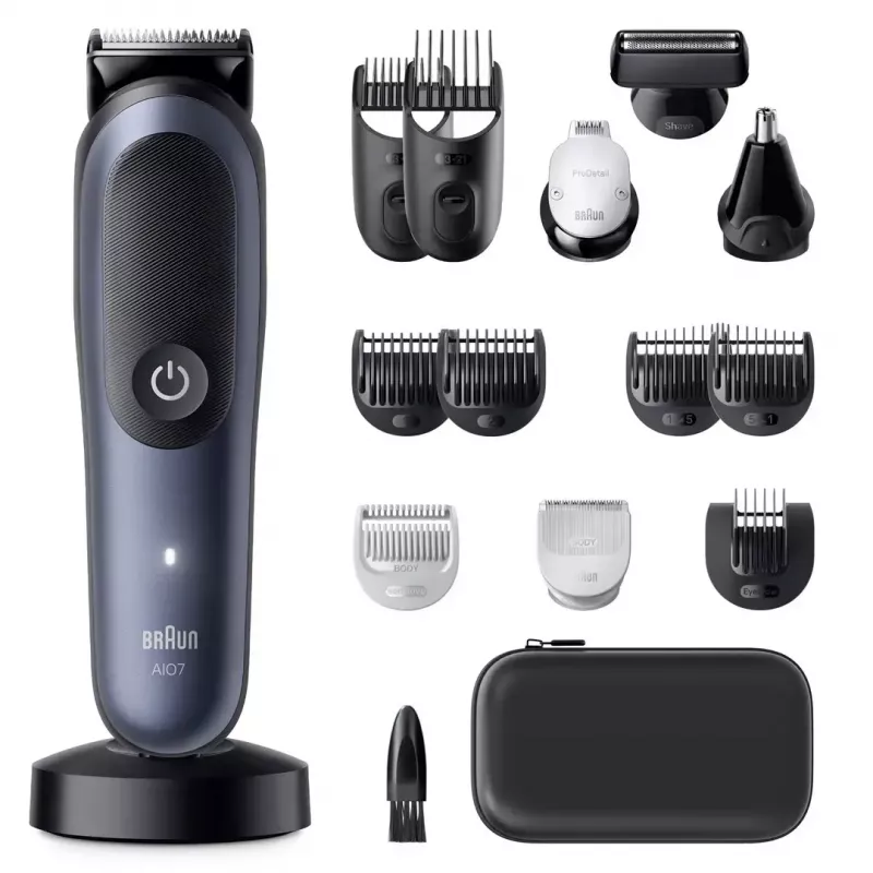Elektrorasierer BRAUN All-in-One AIO7580 – kabellos wiederaufladbar, Nass- und Trockenrasur, 120 Min. Laufzeit, 21 Längeneinstellungen, Ganzkörper