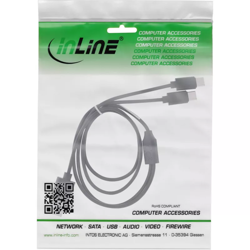 InLine USB 2in1 Y-Ladekabel, 1x USB-A Stecker auf 2x USB-C Stecker, schwarz 0,5m