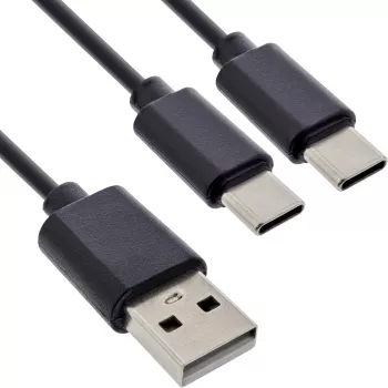 InLine USB 2in1 Y-Ladekabel, 1x USB-A Stecker auf 2x USB-C Stecker, schwarz 2 m