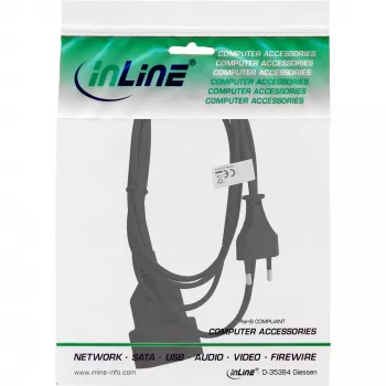 Stromkabel InLine 16681S — H03VVH2-F, CEE7/16 auf CEE7/16, 1 m, 250 V 2,5 A, Schwarz