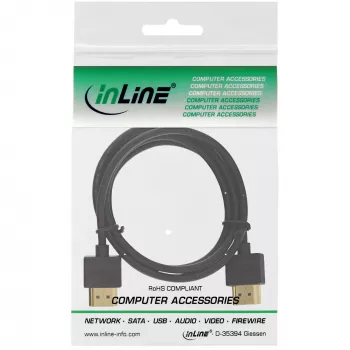 InLine High Speed HDMI-Kabel mit Ethernet, AM/AM, superflach, schwarz/gold, 0,5 m