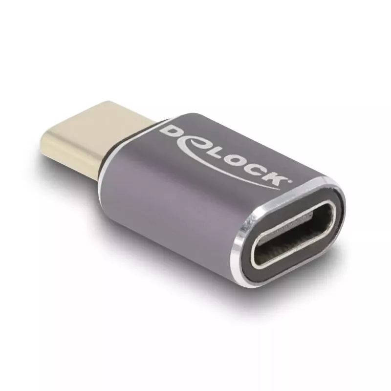 DeLOCK USB-Adapter 40 Gbit/s USB Type-C PD 3.0 100 W Stecker auf Buchse Portsaver 8K 60 Hz Metall