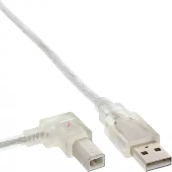 InLine USB 2.0 Kabel links abgewinkelt Typ A Stecker / B Stecker transparent 0,5 m