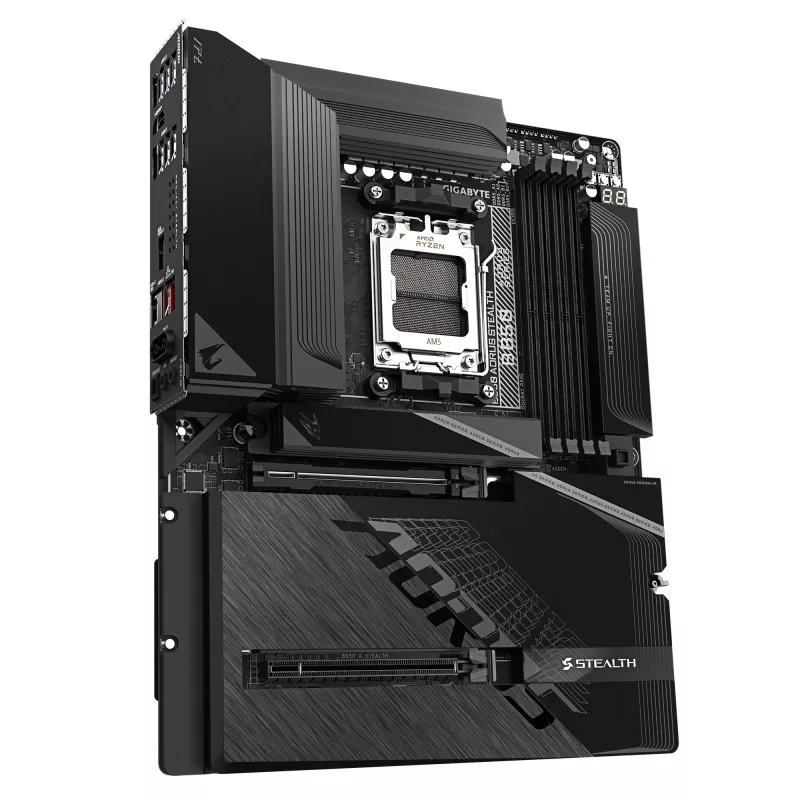 Motherboard GIGABYTE B850 AORUS STEALTH — ATX, Socket AM5, AMD B850, DDR5 bis 8200 MHz (OC), 14+2+2 VRM, 2xPCIe5.0, 2xPCIe4.0 M.2, Wi‑Fi 7, 5GbE