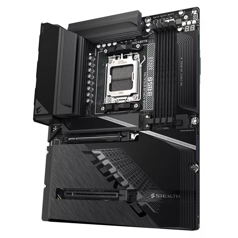 Motherboard GIGABYTE B850 AORUS STEALTH — ATX, Socket AM5, AMD B850, DDR5 bis 8200 MHz (OC), 14+2+2 VRM, 2xPCIe5.0, 2xPCIe4.0 M.2, Wi‑Fi 7, 5GbE