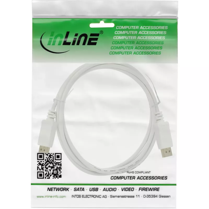 DisplayPort-Kabel InLine 17255W, 0,5 m, DisplayPort–DisplayPort, weiß