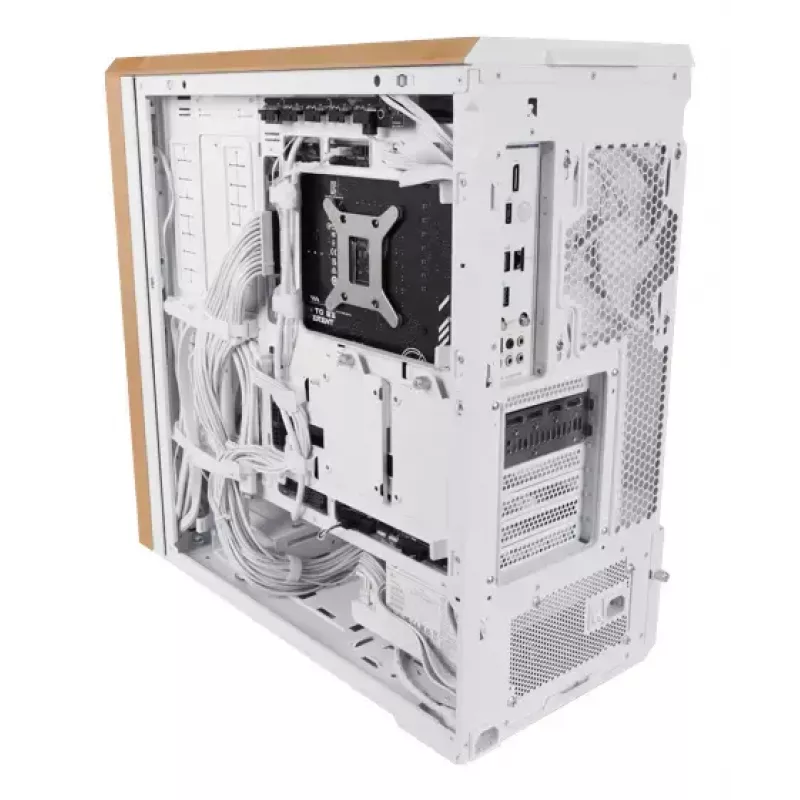 PC-Gehäuse Lian Li Lancool 217 Midi Tower — Weiß & Holz, unterstützt ATX/EATX/Micro-ITX, 2x120 mm vorne, 1x140 mm hinten, 1×3,5 Zoll + 8×2,5 Zoll