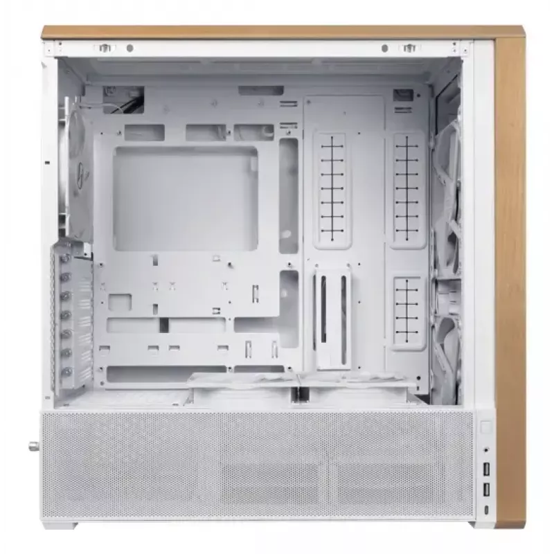 PC-Gehäuse Lian Li Lancool 217 Midi Tower — Weiß & Holz, unterstützt ATX/EATX/Micro-ITX, 2x120 mm vorne, 1x140 mm hinten, 1×3,5 Zoll + 8×2,5 Zoll