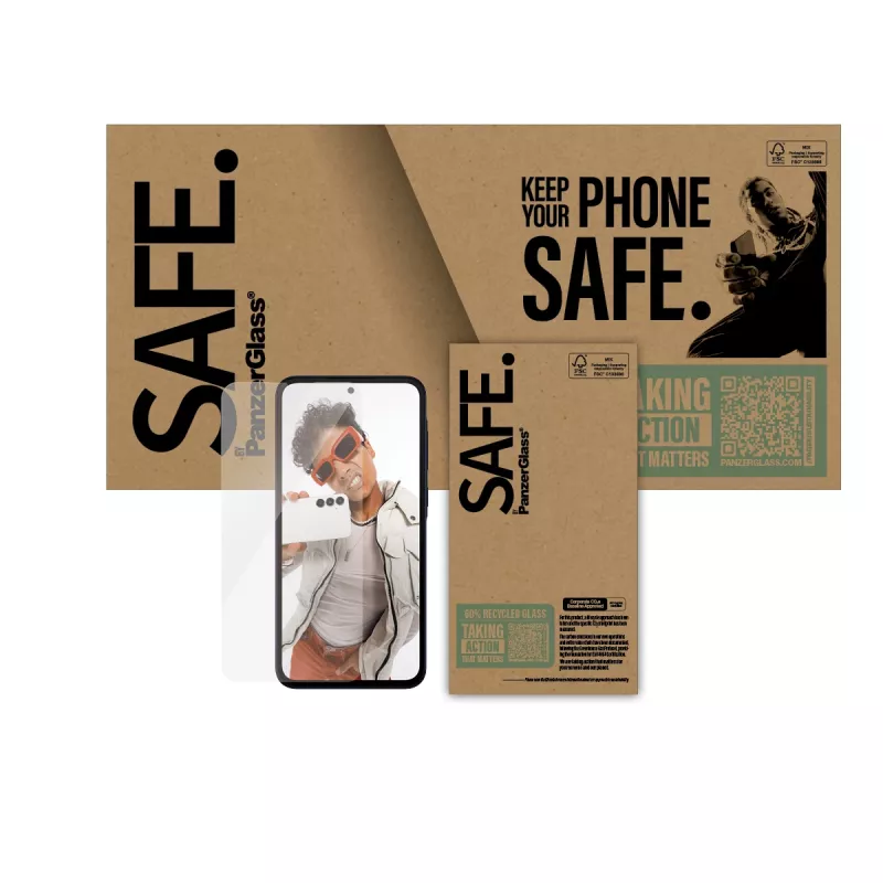 Bildschirmschutz PanzerGlass SAFE. für Samsung Galaxy A36 5G — gehärtetes Glas, PET, Silikon, transparent, 1 Stück, Ultra-Wide Fit