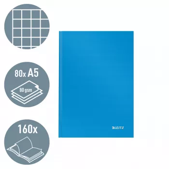 Leitz Notebook Solid Hardcover A5 kariert 90 g/m² 80 Blatt, Einfarbig, Blau, A5, 80 Blatt, Glänzend, 80 g/m²