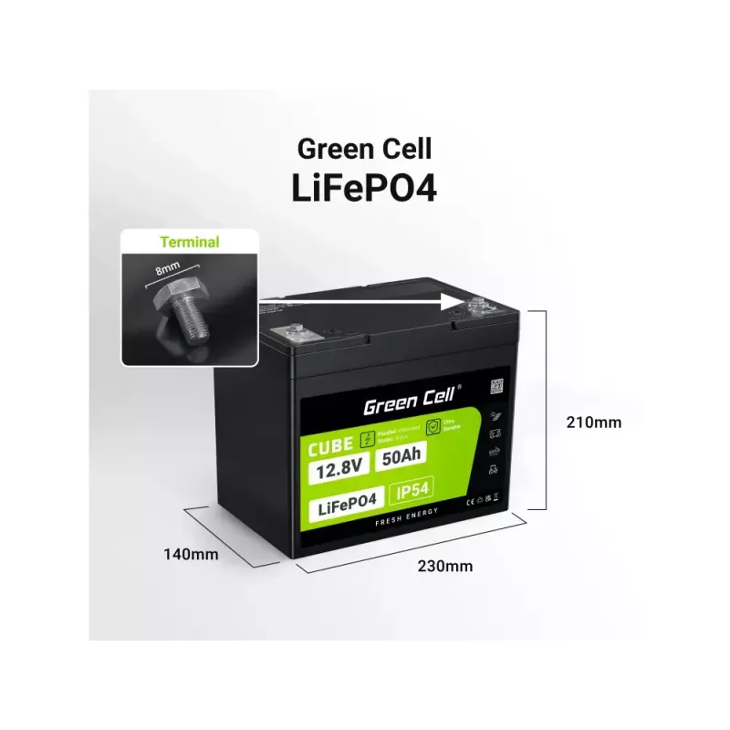 UPS-Batterie Grün Cell LFPGC12V50AH Lithium-Eisenphosphat 12V 50Ah 640Wh, 75A Entladung