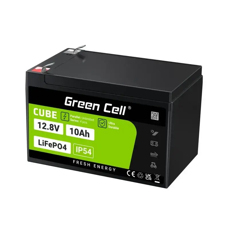Wiederaufladbare Industriebatterie Grün Cell LFPGC12V10AH 12,8 V 10 Ah LiFePO4, 155 x 100 x 100 mm, 2 kg