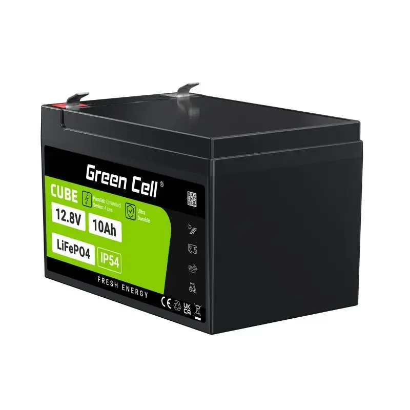 Wiederaufladbare Industriebatterie Grün Cell LFPGC12V10AH 12,8 V 10 Ah LiFePO4, 155 x 100 x 100 mm, 2 kg