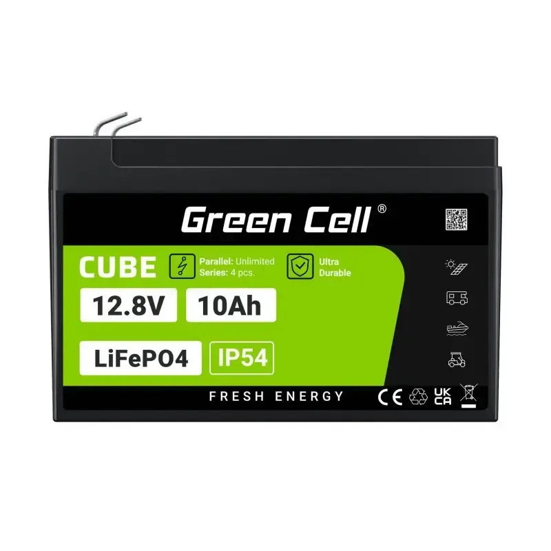 Wiederaufladbare Industriebatterie Grün Cell LFPGC12V10AH 12,8 V 10 Ah LiFePO4, 155 x 100 x 100 mm, 2 kg