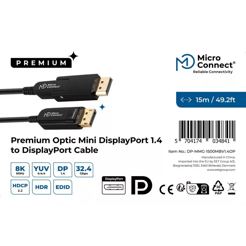 Microconnect DP-MMG-1500MBV1.4OP DisplayPort-Kabel 15 m Schwarz