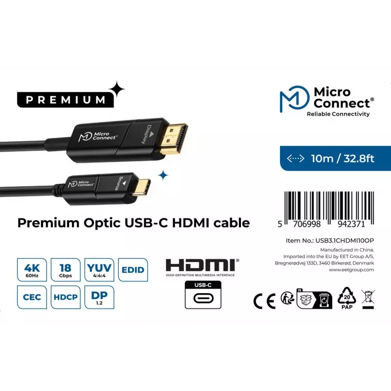 Microconnect USB3.1CHDMI10OP Videokabel-Adapter 10 m USB Type-C HDMI Schwarz