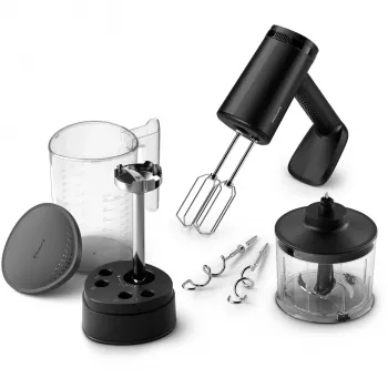 Handmixer Philips HR3781/20 — 500 W, 5 Geschwindigkeiten, Turbo, schwarz, inkl. Rührbesen, Knethaken, Zerkleinerer, Messbecher