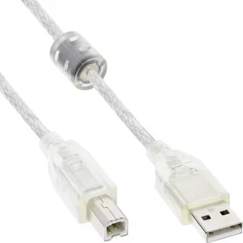 InLine USB 2.0 Kabel Typ A Stecker / B Stecker transparent, Ferritkern, 1 m
