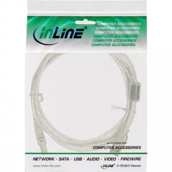 InLine USB 2.0 Kabel Typ A Stecker / B Stecker transparent, Ferritkern, 1 m