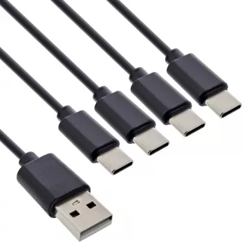 InLine USB 4in1 Y-Ladekabel, 1x USB-A Stecker auf 4x USB-C Stecker, Schwarz 1 m