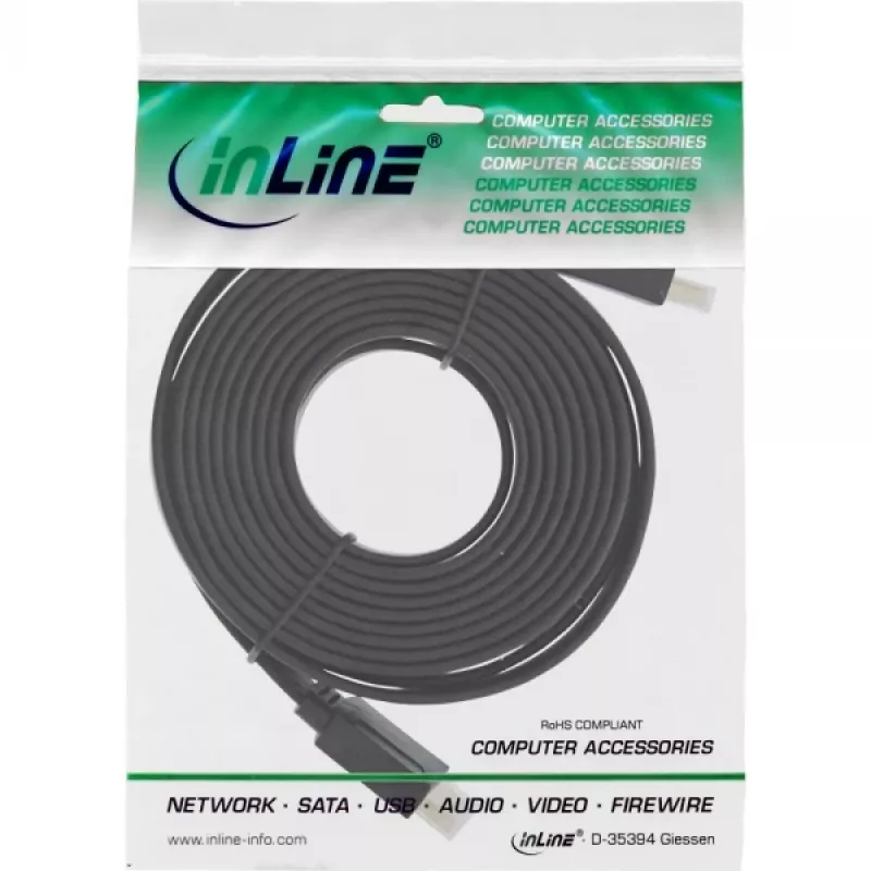 InLine HDMI Flachkabel High Speed Kabel mit Ethernet vergoldet schwarz 5m
