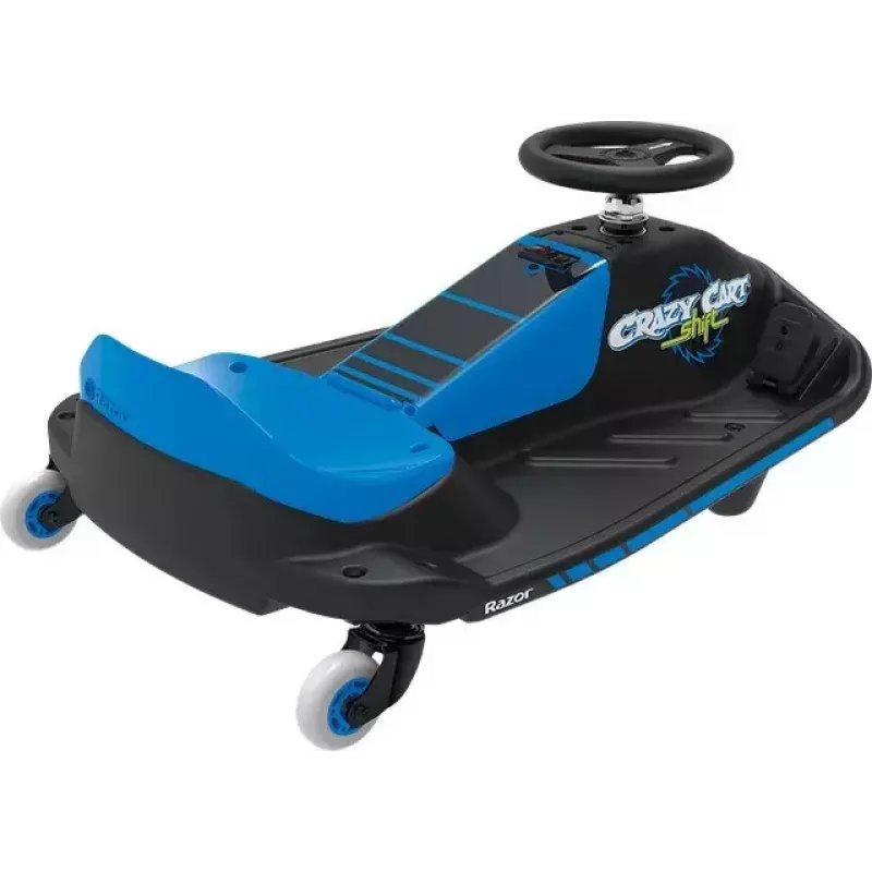 Elektrisches Drift-Kart Razor Crazy Cart Shift — Blau, 90 W Motor, 12 V Akku, bis zu 13 km/h, max. Benutzergewicht 54 kg