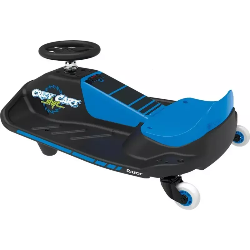 Elektrisches Drift-Kart Razor Crazy Cart Shift — Blau, 90 W Motor, 12 V Akku, bis zu 13 km/h, max. Benutzergewicht 54 kg