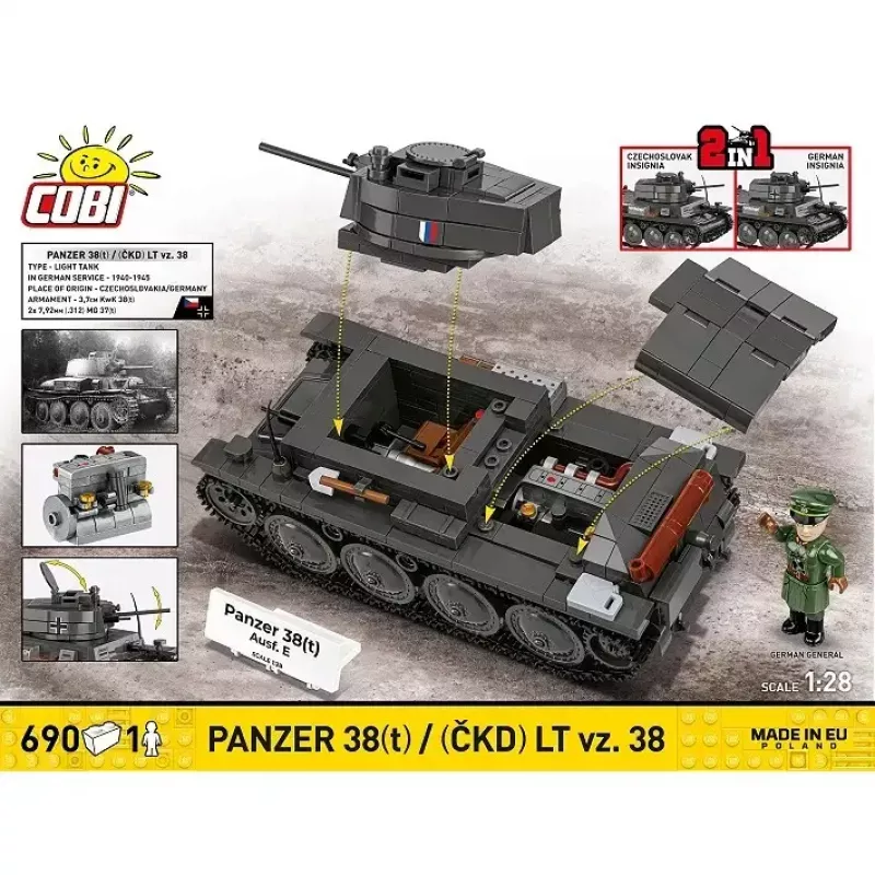 Bauset Cobi Blocks Panzer 38 VZ.38 690 Elemente – Maßstabsmodell-Bausatz