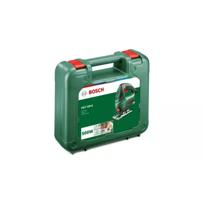 Stichsäge Bosch PST 700 E, Bügelgriff, 500 W, 3100 Hübe/min, 70 mm Holzschnitt, 45° Schrägschnitt