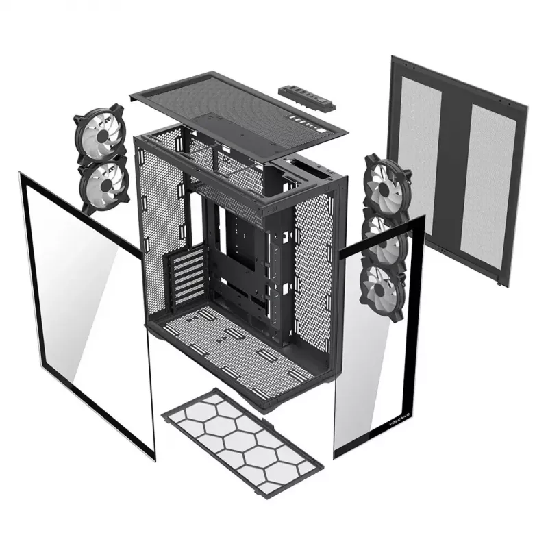 MODECOM Volcano SPACE XL ARGB Full-Tower-PC-Gehäuse — Full Tower, E-ATX-Unterstützung, gehärtetes Glas, ARGB, bis zu 440 mm GPU
