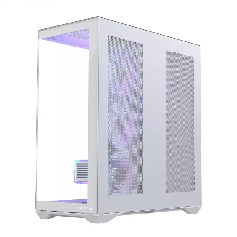 PC Full-Tower-Gehäuse MODECOM Volcano SPACE XL ARGB FULL TOWER 5F Weiß — ATX, gehärtetes Glas, ARGB, USB-C
