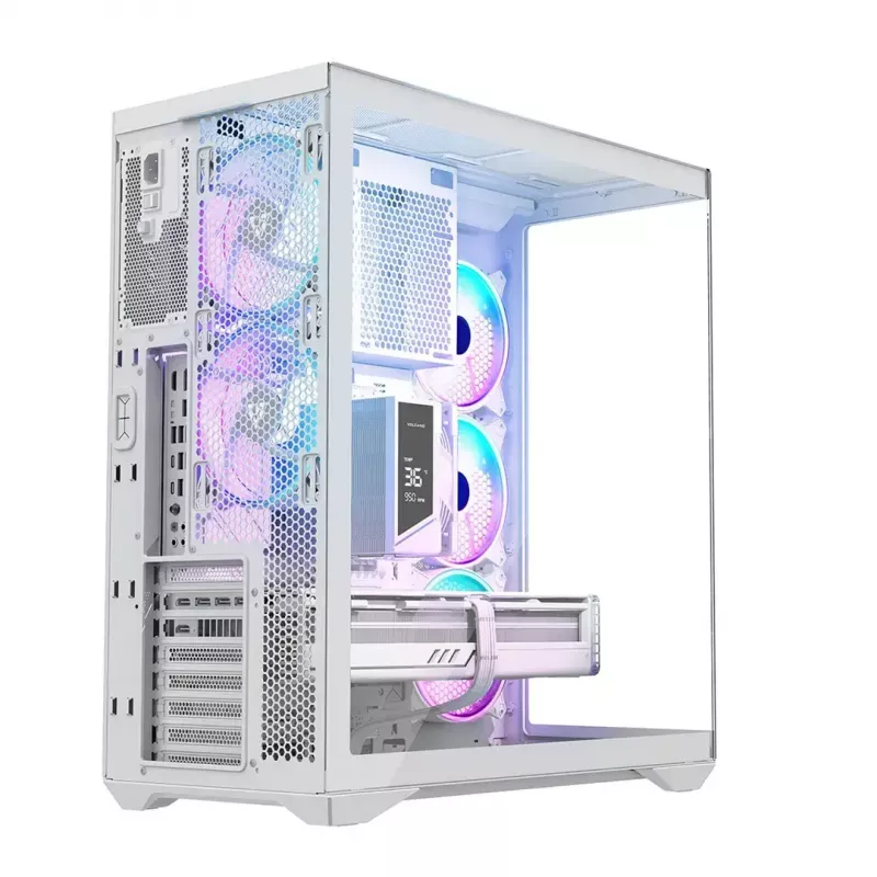 PC Full-Tower-Gehäuse MODECOM Volcano SPACE XL ARGB FULL TOWER 5F Weiß — ATX, gehärtetes Glas, ARGB, USB-C