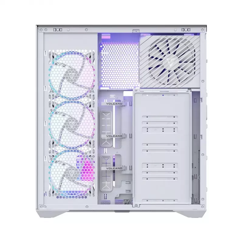PC Full-Tower-Gehäuse MODECOM Volcano SPACE XL ARGB FULL TOWER 5F Weiß — ATX, gehärtetes Glas, ARGB, USB-C