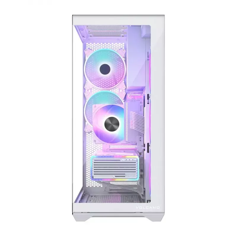 PC Full-Tower-Gehäuse MODECOM Volcano SPACE XL ARGB FULL TOWER 5F Weiß — ATX, gehärtetes Glas, ARGB, USB-C